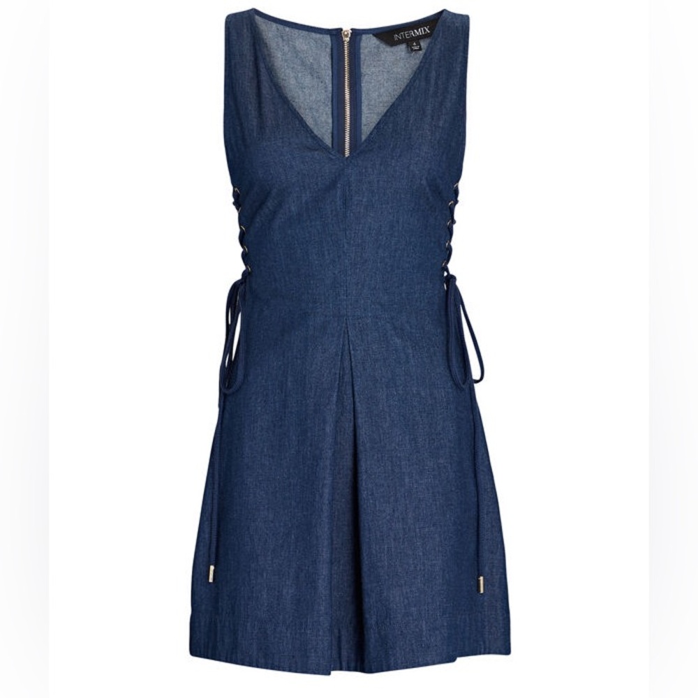 Intermix Lace-Up Denim Mini Dress
